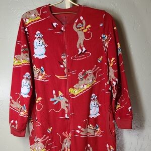 Nick & Nora Red Sock Monkey Pajama Onesie Snowman Snow Sports Small